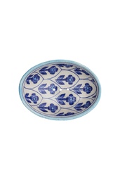 [POR557] blue pottery soap dish oval, dark blue