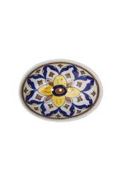 [POR559] blue pottery soap dish oval,  floral
